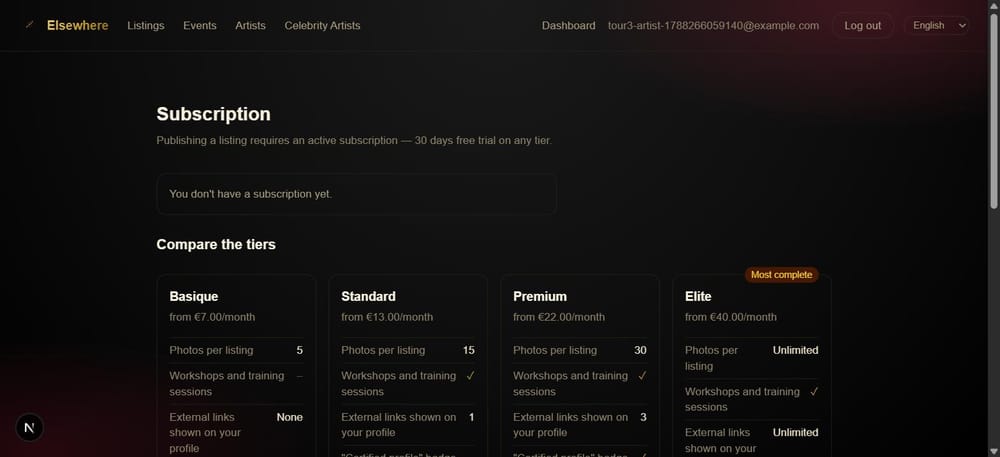 An artist-host's subscription tiers