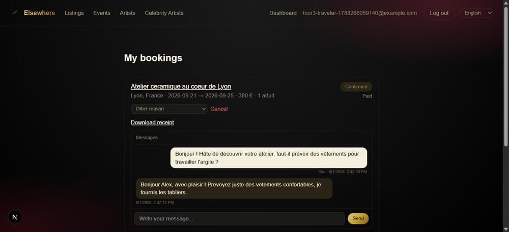 A traveler's booking tracker