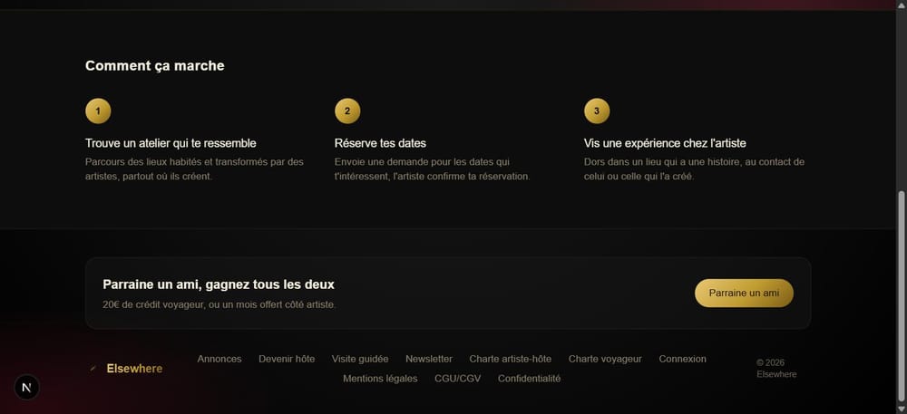 Le bas de la page d'accueil